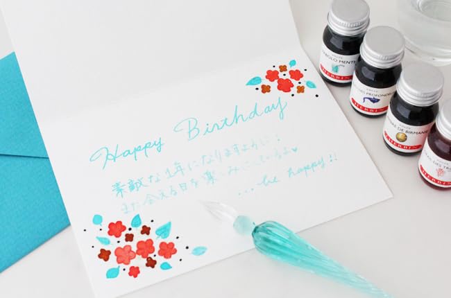 エルバン(Herbin) ガラスペン&インクセット 専用箱入【ハンドクラフト】つむぎ ターコイズ & ミニインク ミントグリーン(10ml)セット【1670年創業フランスの伝統的ブランド】HERBIN hb21433set