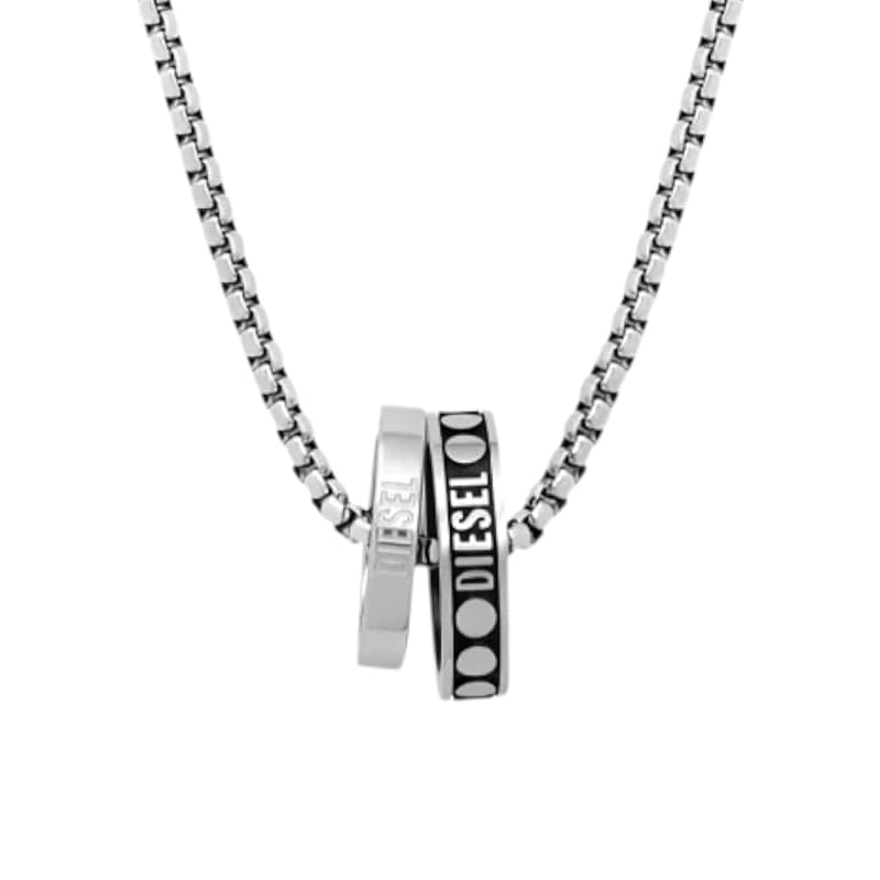 DIESEL ディーゼル DX1168040 ダブルリング ネックレス ステンレス ロゴ メンズ [並行輸入品]