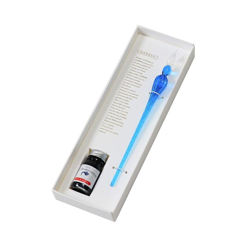 エルバン(Herbin) ガラスペン&インクセット 専用箱入【ハンドクラフト】つむぎ ブルー & ミニインク ディープブルー(10ml)セット【1670年創業フランスの伝統的ブランド】HERBIN hb21413set