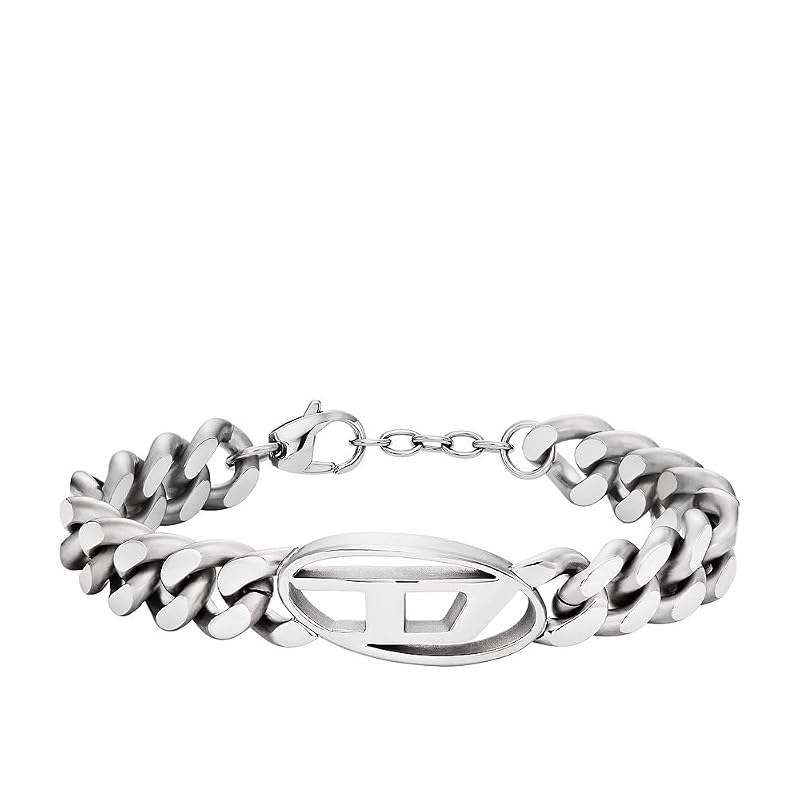 DIESEL メンズ ステンレススチール ロブスターフックまたはフォールドオーバークロージャーブレスレット, 8 (18 mm), ステンレス鋼