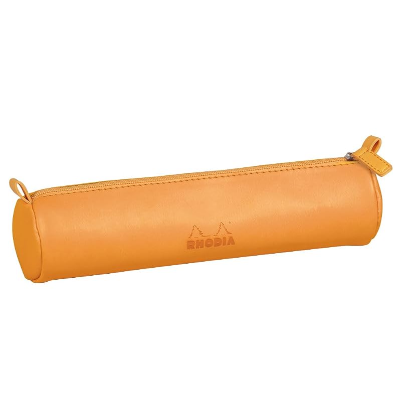 RHODIA(ロディア) ロディアラマ ラウンド ペンシルケース 円柱型 (21.5 x 直径5cm) イタリア製合皮使用 オレンジ RHODIA Rhodiarama cf318890