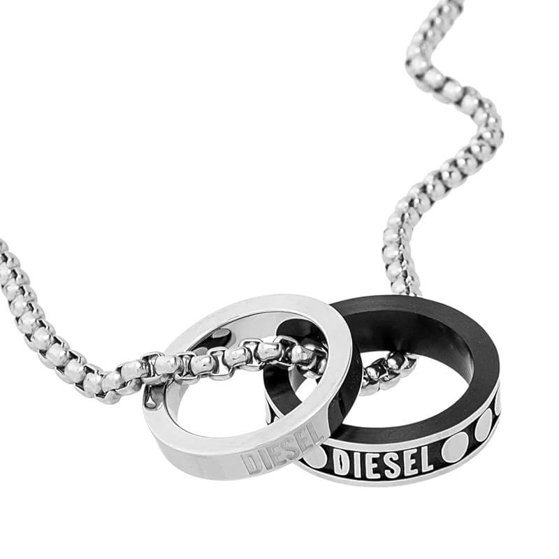 DIESEL ディーゼル ダブルリング ネックレス ステンレス ロゴ メンズ [並行輸入品]