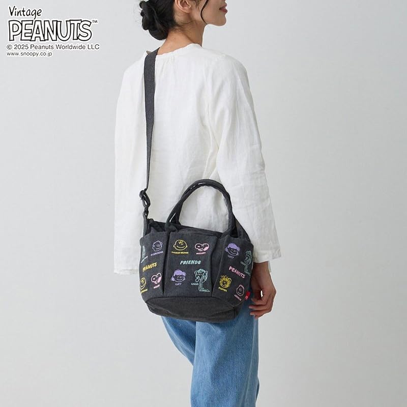 [ルートート] スヌーピー 刺繍 ショルダー付 小さめ トートバッグ IP デリ ポケッツ ピーナッツ 0C 8421 (04 ライトグレー)