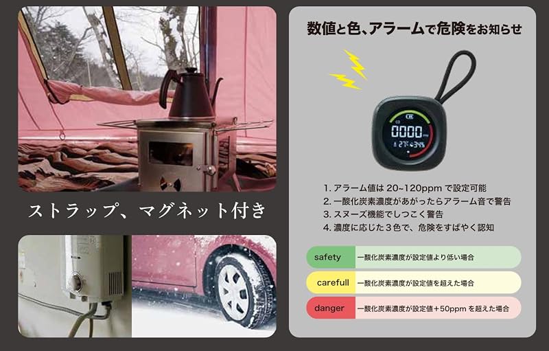 沢田テント 一酸化炭素チェッカー COチェッカー キャンプ 薪ストーブ SW-COC4-BK ブラック