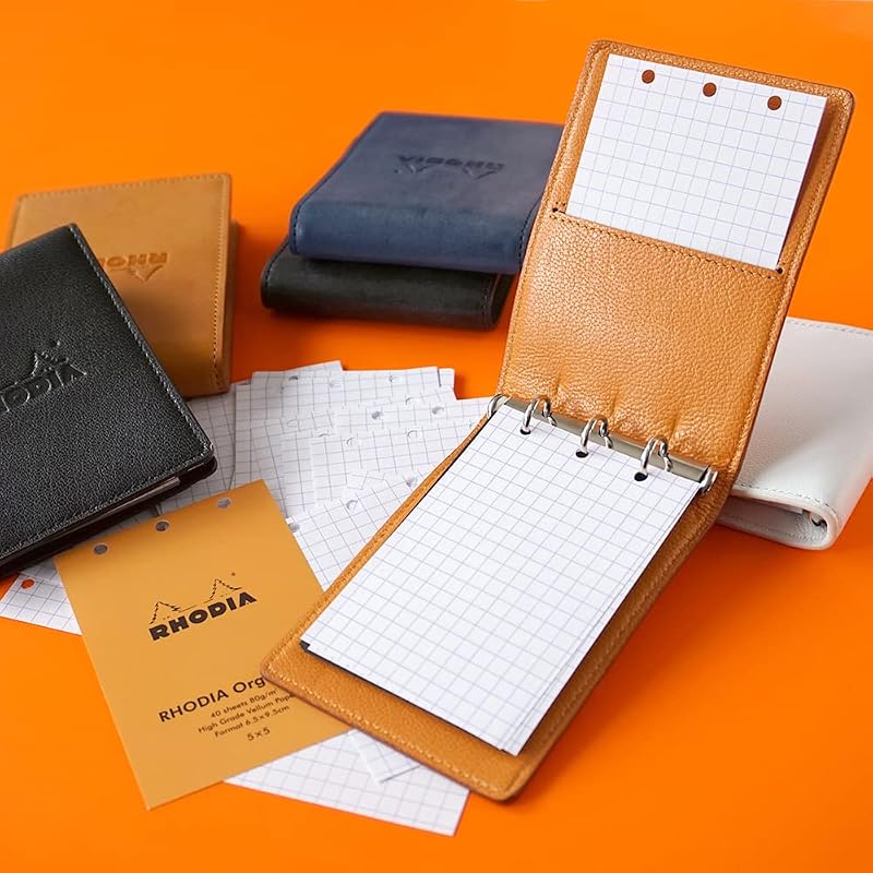 ロディア ミニ3穴システム手帳 RHODIA オーガナイザー(11×8cm リング径11mm 牛革) シック ブルー cf11ogz01-bl