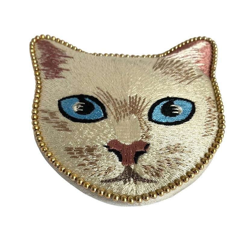 東京かんかん 猫雑貨 『キャット刺繍ミラー 1915 :ホワイト 』 手鏡 コンパクトミラー かわいい 携帯用 ミニサイズ ネコ (ホワイト)