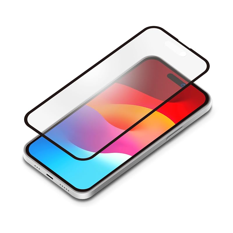 iPhone15Plus ガイドフレーム付 液晶全面保護ガラス 角割れ防止PETフレーム [ブルーライト低減/アンチグレア]