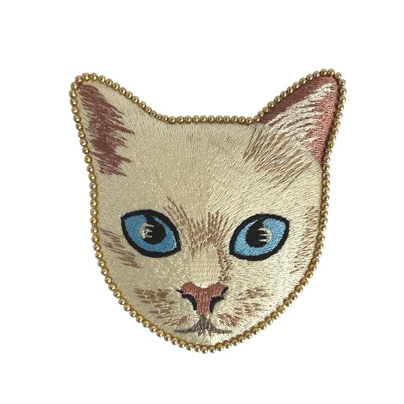 東京かんかん 猫雑貨 『キャット刺繍ミラー 1915 ：ホワイト 』 手鏡 コンパクトミラー かわいい 携帯用 ミニサイズ ネコ (ホワイト)