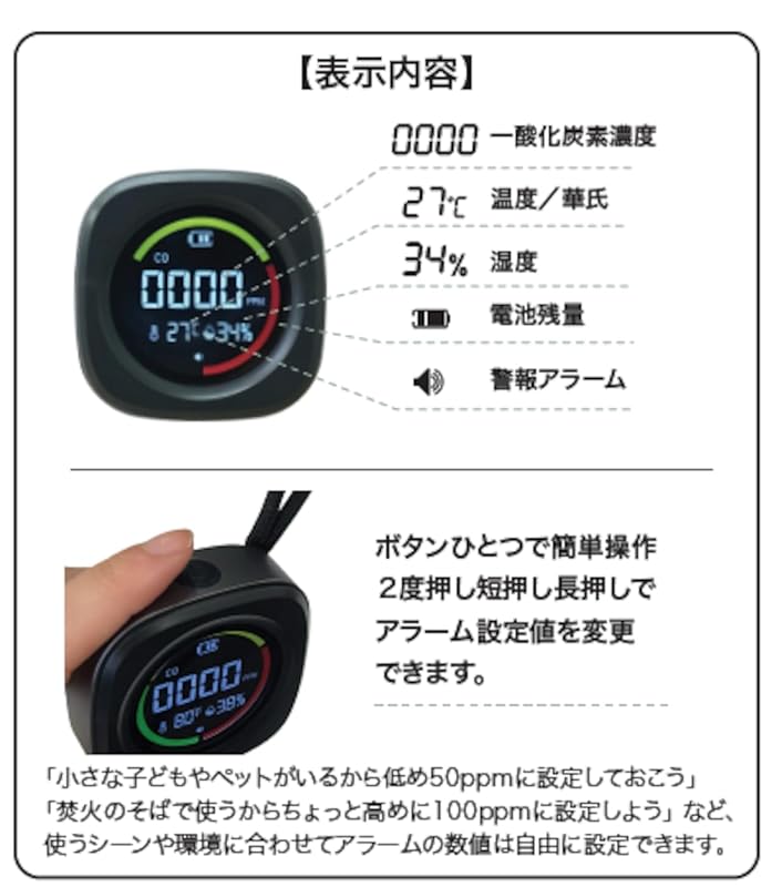 沢田テント 一酸化炭素チェッカー COチェッカー キャンプ 薪ストーブ SW-COC4-BK ブラック
