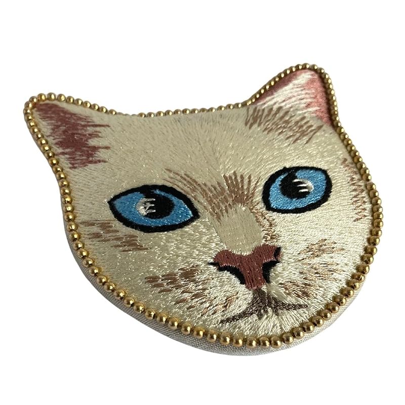 東京かんかん 猫雑貨 『キャット刺繍ミラー 1915 :ホワイト 』 手鏡 コンパクトミラー かわいい 携帯用 ミニサイズ ネコ (ホワイト)