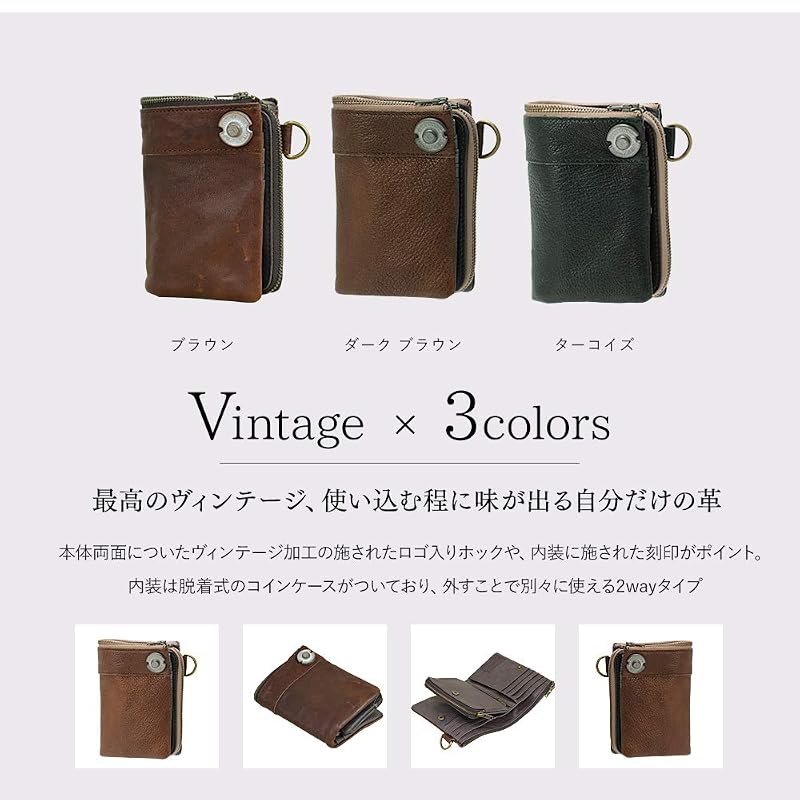 [デバイス] ヴィンテージ 二つ折り 財布 -ブラウン