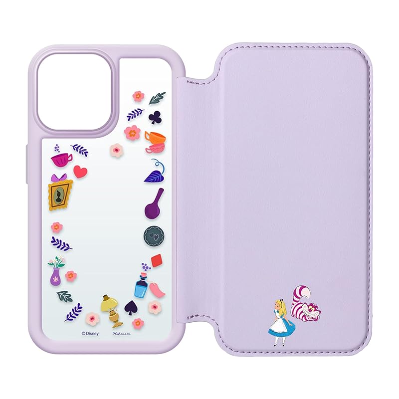 PGA ガラスフリップケース Disney アリス〔iPhone 13 Pro用〕