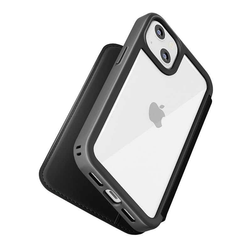 iPhone15 用 ガラスフリップケース ブラック