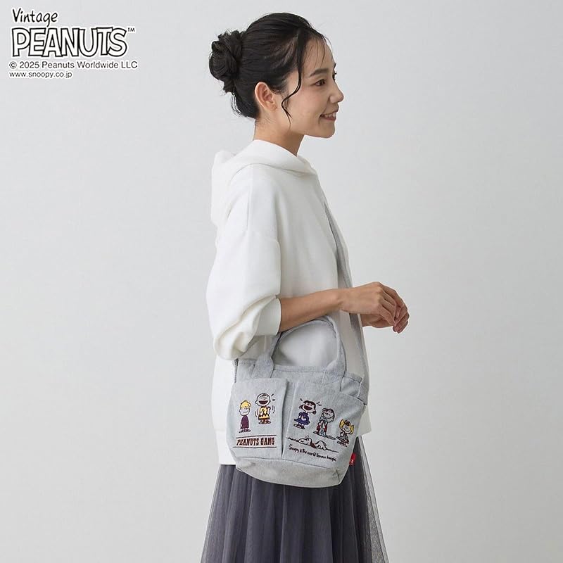 [ルートート] スヌーピー 刺繍 ショルダー付 ミニ トートバッグ IP ベビールー ポケッツ ピーナッツ 0C 8422 (04 ライトグレー)