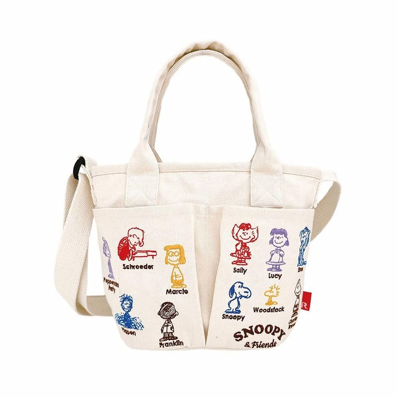 [ルートート] スヌーピー 刺繍 ショルダー付 ミニ トートバッグ IP ベビールー ポケッツ ピーナッツ 0C 8422 (01 アイボリー)