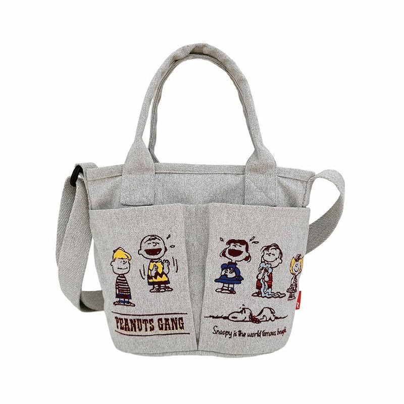 [ルートート] スヌーピー 刺繍 ショルダー付 ミニ トートバッグ IP ベビールー ポケッツ ピーナッツ 0C 8422 (04 ライトグレー)