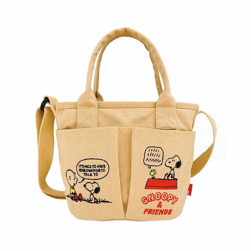 [ルートート] スヌーピー 刺繍 ショルダー付 ミニ トートバッグ IP ベビールー ポケッツ ピーナッツ 0C 8422 (03 ベージュ)