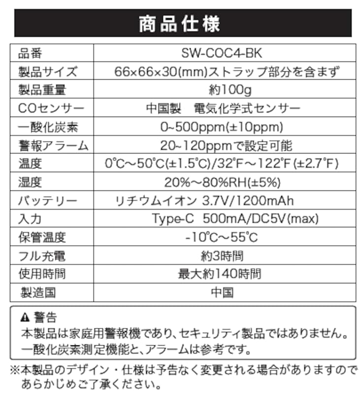 沢田テント 一酸化炭素チェッカー COチェッカー キャンプ 薪ストーブ SW-COC4-BK ブラック