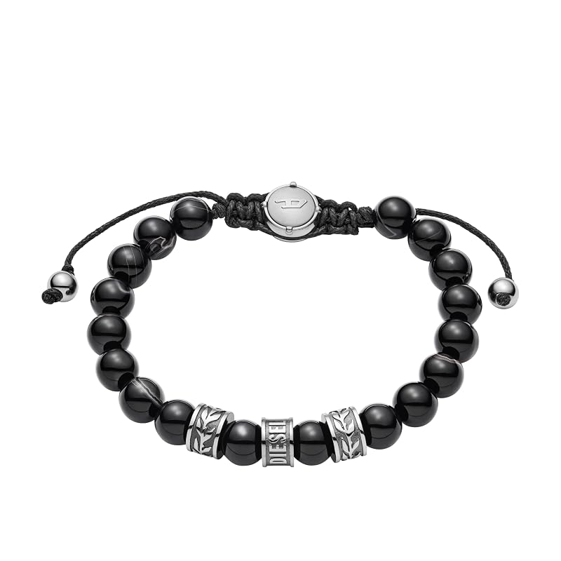 Diesel Men's Agate Beads Bracelet, Color: Black (Model:)