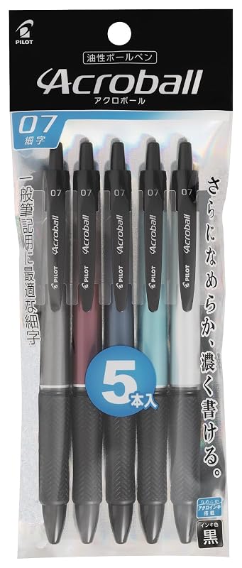 PILOT 油性ボールペン アクロボールTシリーズ 5本入 0.7mm メタリック5色 黒 パック入 パイロット