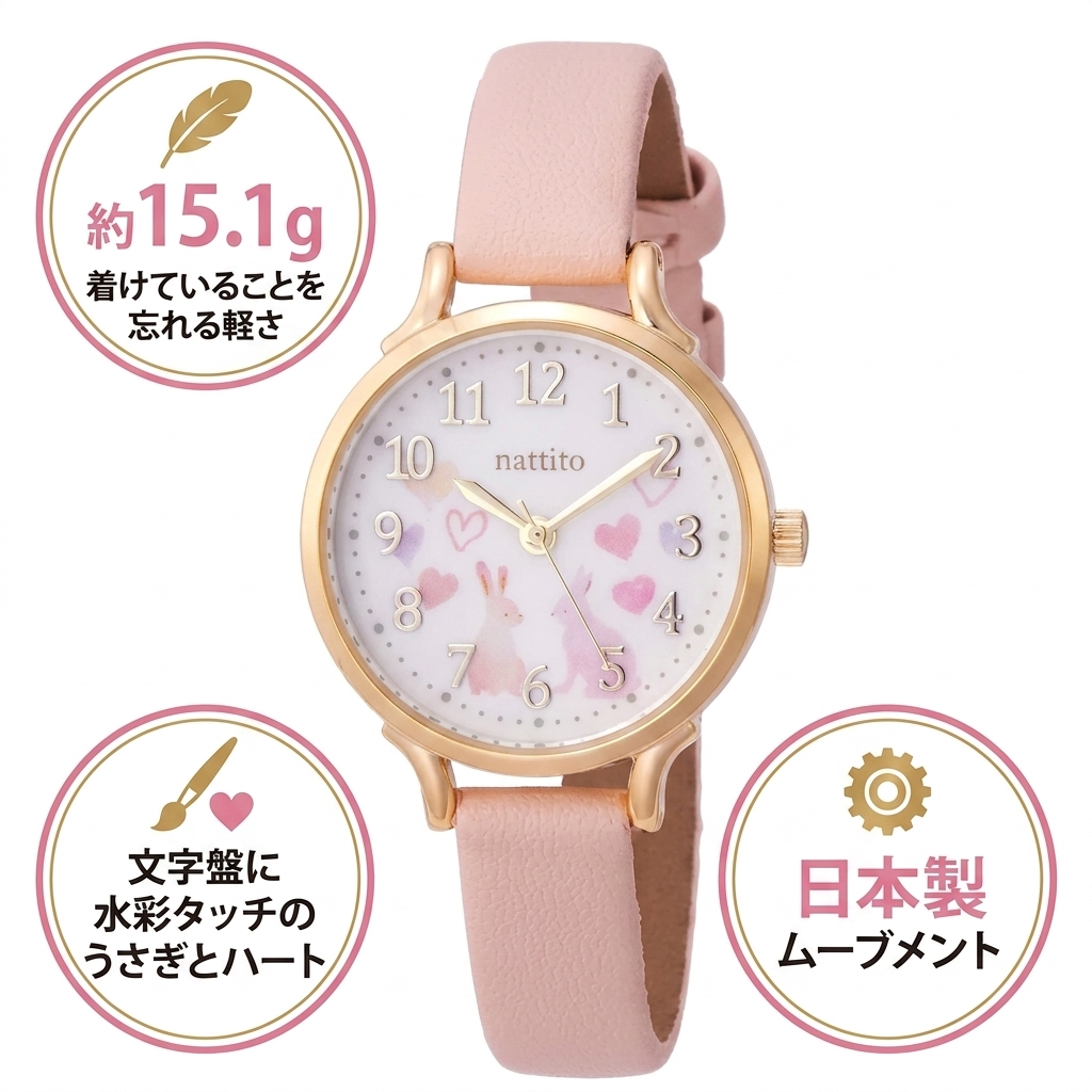 [フィールドワーク] 腕時計 アナログ シロップ 革ベルト GY006-2 レディース ピンク