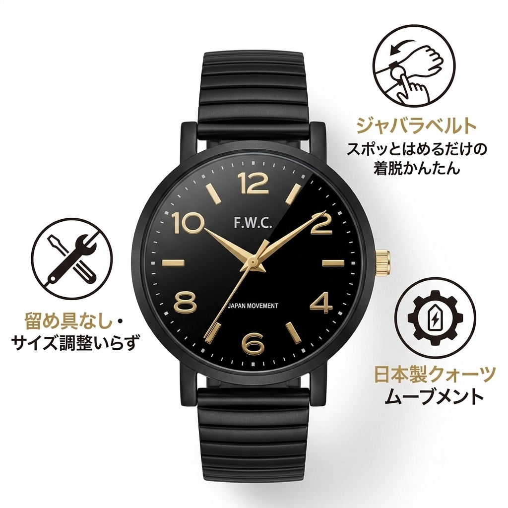 [Fieldwork] 腕時計 アナログ オレオ 黒 ジャバラ メタルバンド DT129p-2 レディース ブラック