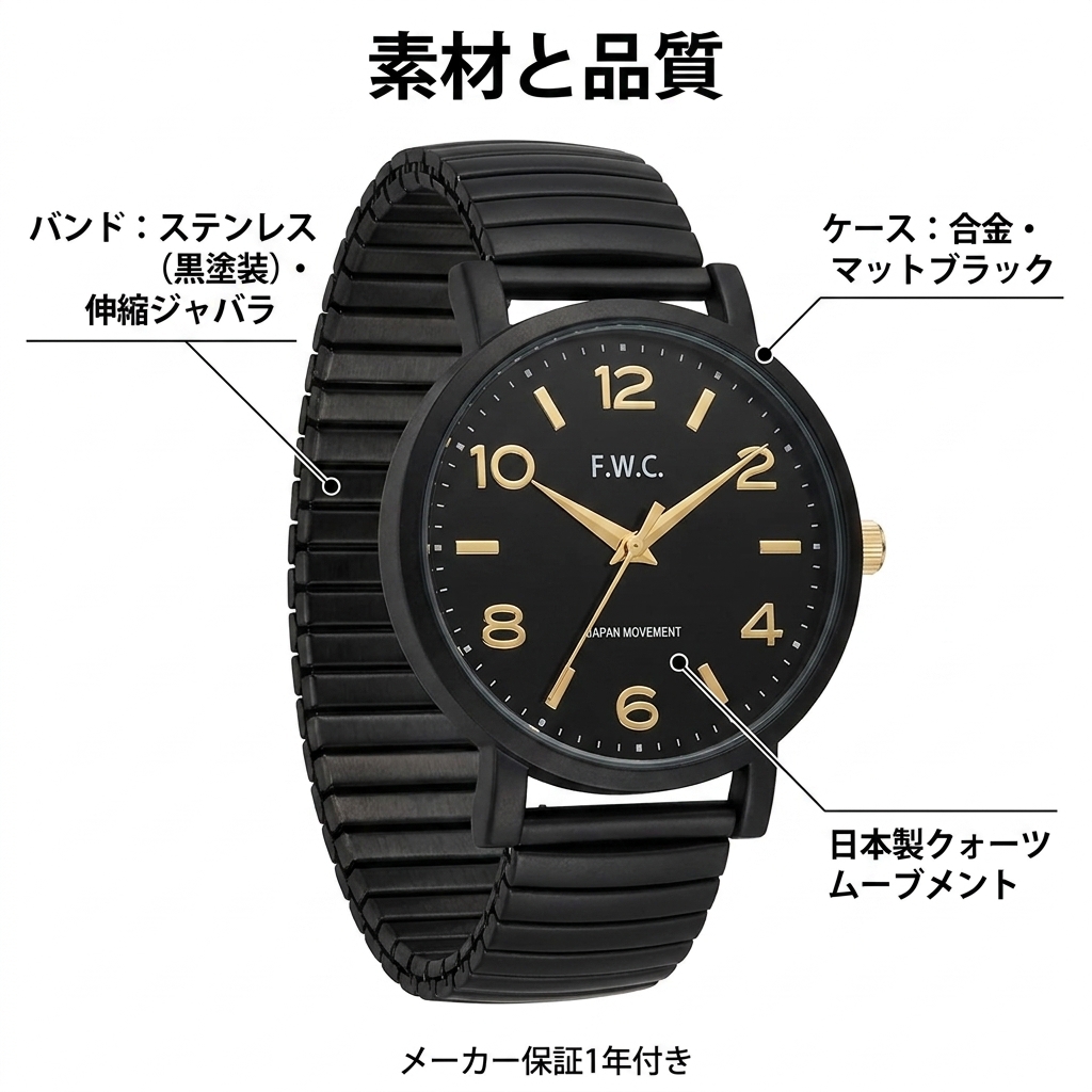 [Fieldwork] 腕時計 アナログ オレオ 黒 ジャバラ メタルバンド DT129p-2 レディース ブラック
