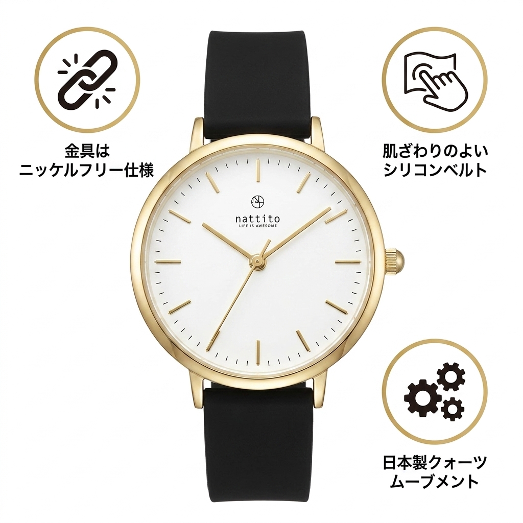 [フィールドワーク] 腕時計 アナログ NFソイラ ニッケルフリー シリコンベルト YM031-5 レディース ブラック